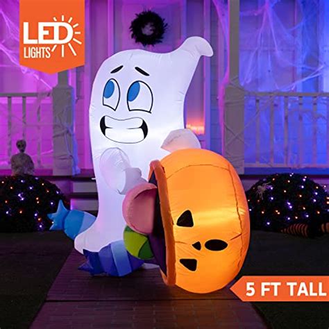 Joiedomi Ft Tall Halloween Inflatable Cute Ghost With Build In Leds