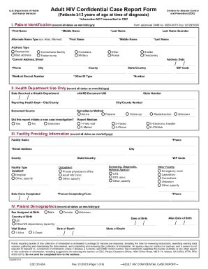 Fillable Online Adult HIV Confidential Case Report Form A Fillable