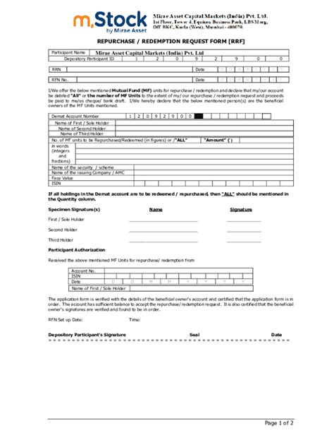 Fillable Online Redemption Repurchase Request Form Fax Email Print