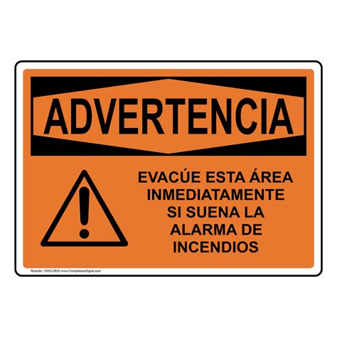 Evacuate Immediately If Fire Spanish Sign - OSHA Warning