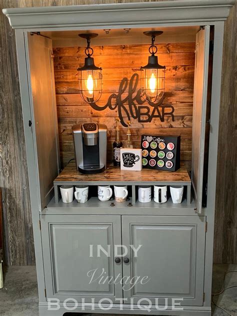 SOLD Farmhouse Custom Armoire Coffee Bar Beverage Station - Etsy