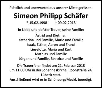 Traueranzeigen von Simeon Philipp Schäfer trauer anzeigen de