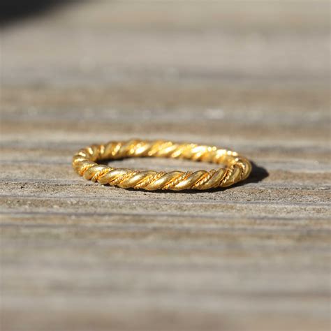 Twisted Rope Wedding Band Ring For Her K Yellow Gold Stack Ring