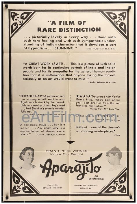 Aparajito vintage movie poster Satyajit Ray APU Trilogy 1959 27x41 ...