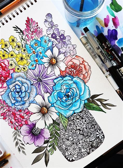 Alisaburke A Peek Inside My Process Floral Drawing Flower Art