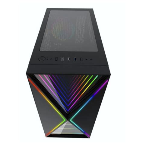 GABINETE GAMER BLUECASE BG 034 PULSE PRETO LED RGB FRONTAL E LATERAL EM