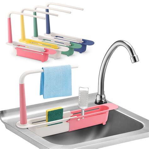 Deago Telescopic Sink Storage Rack Adjustable Sink Organizer Sponge