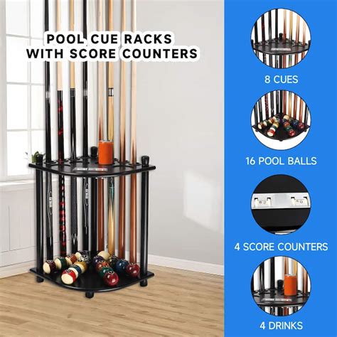 GSE™ 8-Pool Cue Wooden Corner-Style Billiard Pool Cue Rack. Floor Stand ...