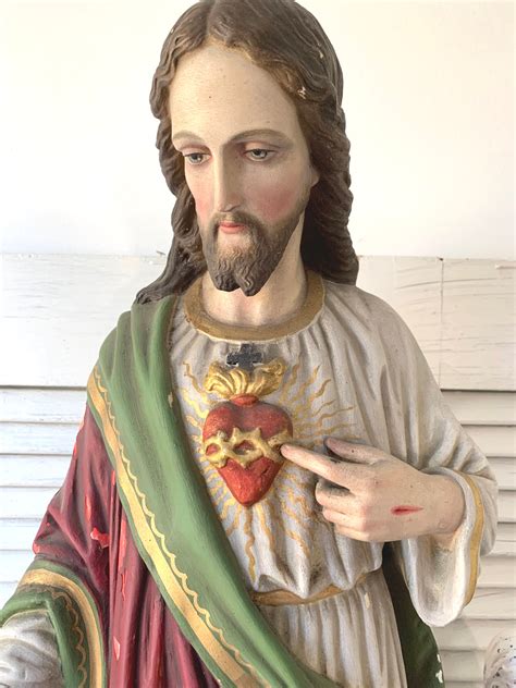 FRANCE Huge Jesus Christ Statue 10 Kg Sacred Heart Plaster - Etsy