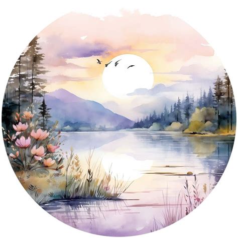 Watercolor Lakeside Scenery Clipart Graphics Printable Png Files For