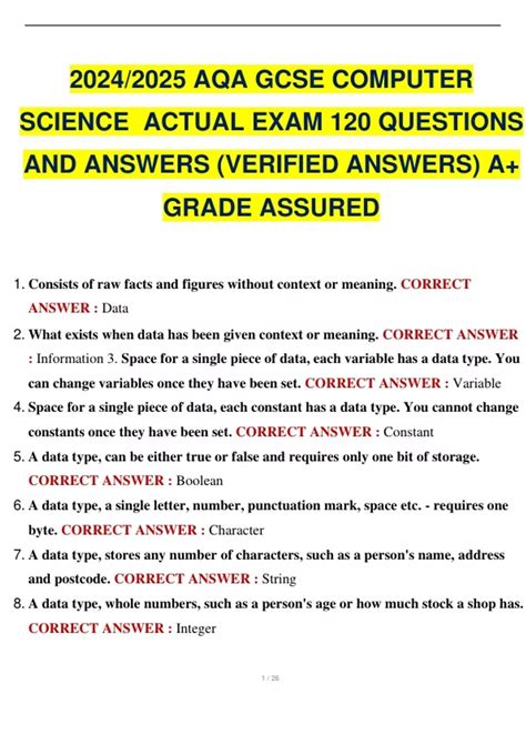 Aqa Gcse Computer Science Actual Exam Questions And