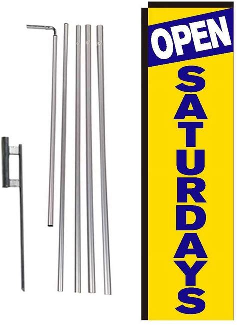 Open Saturdays Rectangle Feather Banner Flag With Pole Kit And Ground