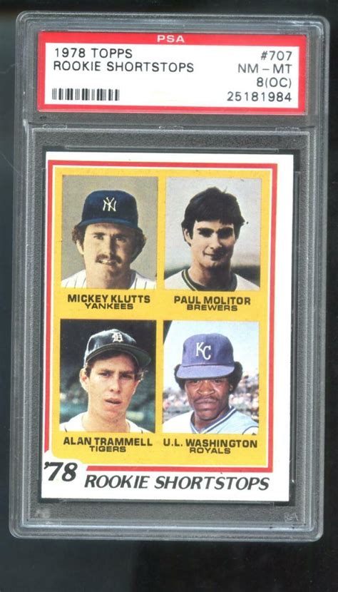 1978 Topps 707 Rookie Shortstops Paul Molitor Alan Trammell PSA 8 OC