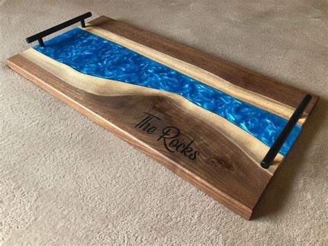 Caribbean Blue Black Walnut Epoxy River Charcuterie Serving Board