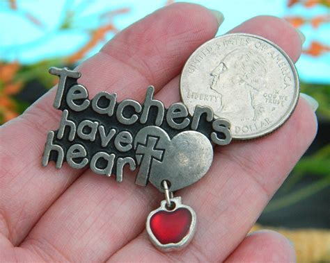 2 Vintage Teacher Brooch Pin Charms Pewter Jj Jonette Math Bsd Heart