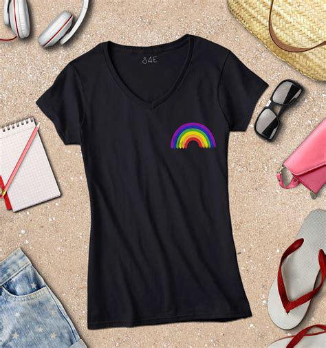 S4e Womens Rainbow Pocket V Neck T Shirt Gay Pride Love Wins Lgbtq