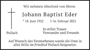 Traueranzeigen Von Johann Baptist Eder Trauer Merkur De