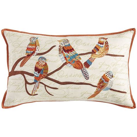 Embroidered Birds On Branch Pillow Fall Pillows Embroidered Bird