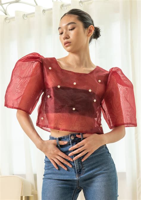 Eva Filipiniana Top Maroon With Pearl Wear Sundays