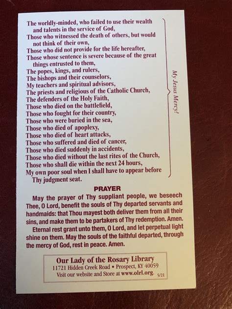 Lot Of Trad Catholic Prayer Cards Litany For The Poor Souls In