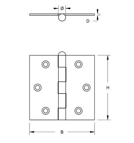 Scharnier 76x76 Mm Rechte Hoek Losse Pen Staal Vermessingd