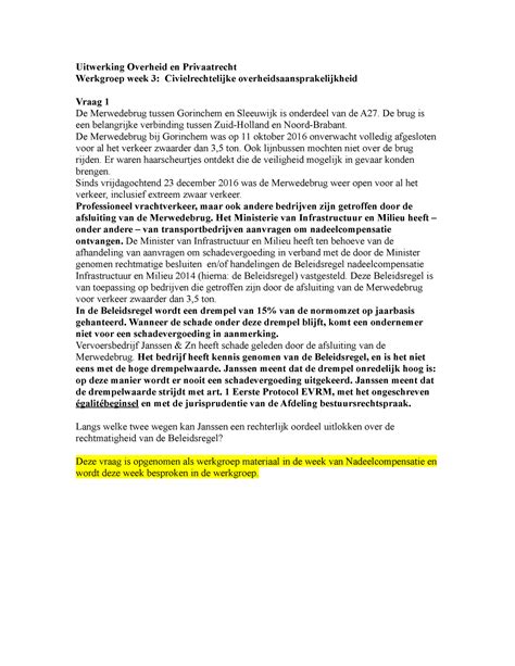 Uitwerking Werkgroepopdrachten Week 3 Uitwerking Overheid En