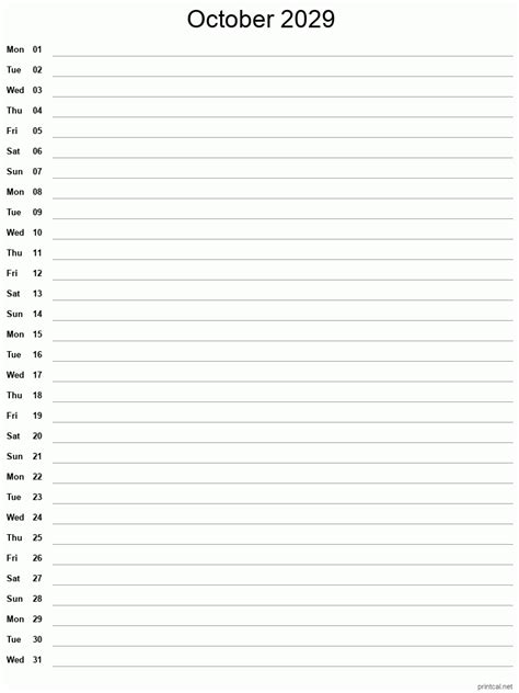 Printable October 2029 Calendar | Free Printable Calendars