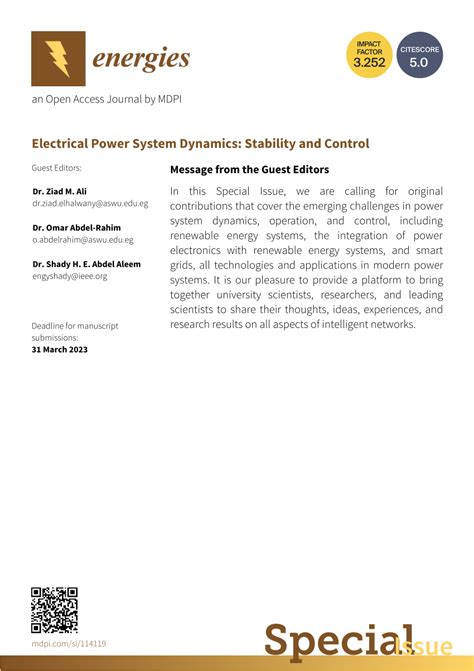 (PDF) Message from the Guest Editors Electrical Power System Dynamics ...