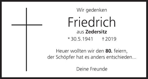 Friedrich Traueranzeige Trauer Infranken De