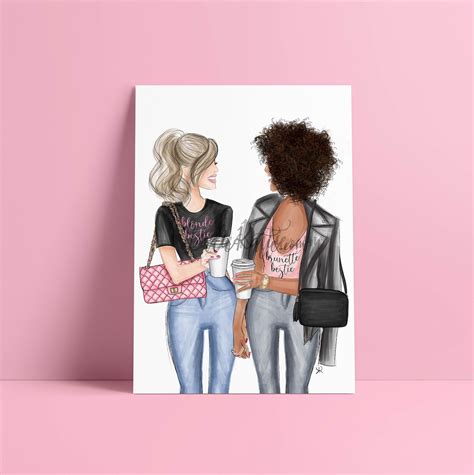 Blonde Brunette Besties Print Bff Print Coffee Girly Art Etsy
