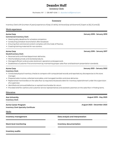 Inventory Clerk Resume Examples And Templates