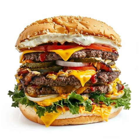 Premium Photo | A large cheeseburger with a cheeseburger on top