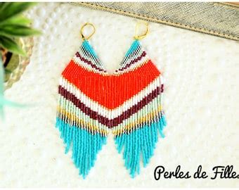 Boucles D Oreilles Triangle Graphique Franges Tissage Perles Miyuki