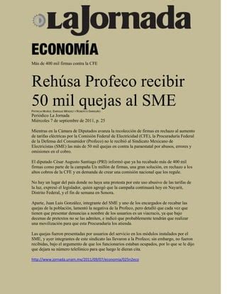 Rehúsa profeco recibir 50 mil quejas al sme PDF