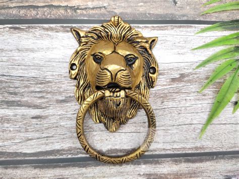 Brass Lionhead Lion Head Door Knocker Brass Door Knocker Holiday Gift