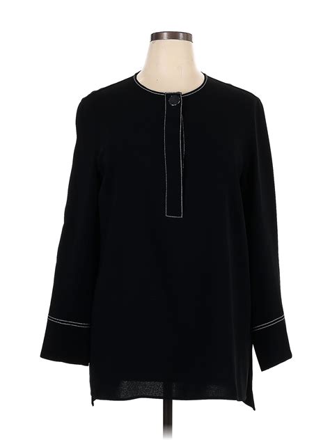 Lafayette 148 New York Solid Black Long Sleeve Blouse Size Xl 83 Off