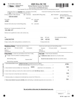 Fillable Online Tax Ohio Form Sd School District Income Tax Return