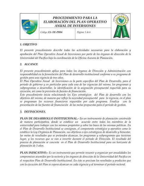 Pdf Procedimiento Para La Elaboraci N Del Plan Pdf