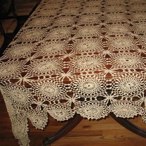 Vintage Hand Crocheted Tablecloth Lacy Crochet Tablecloth