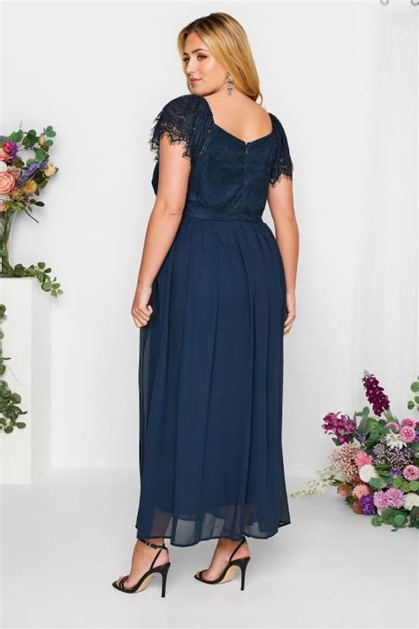 Yours London Plus Size Navy Blue Lace Detail Wrap Maxi Dress Yours