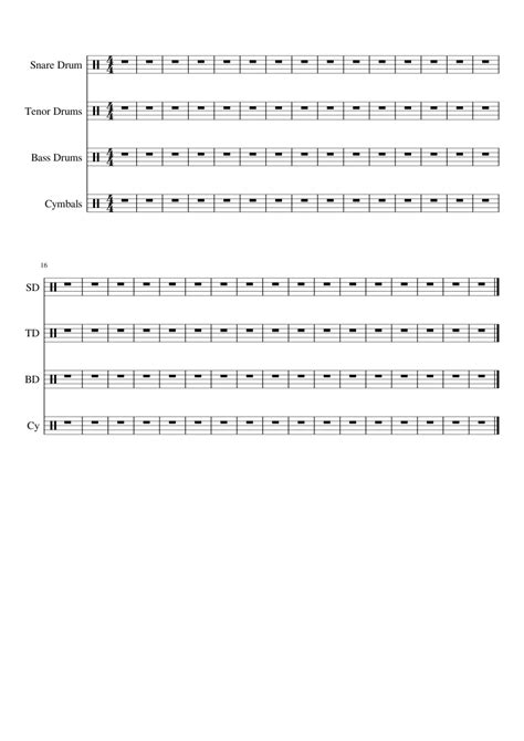 Marching Percussion Template Sheet music for Snare drum, Crash, Tenor ...