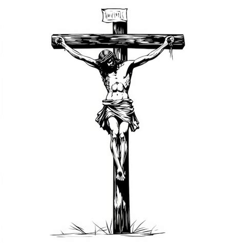 Premium Photo Jesus Christ On The Cross Ink Black And White Vector Illustration