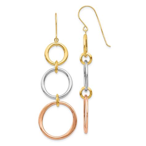 K Tri Color Triple Circle Dangle Earrings Precious Accents Ltd