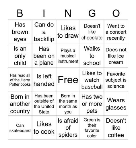 Get To Know Your Classmates Bingo Card