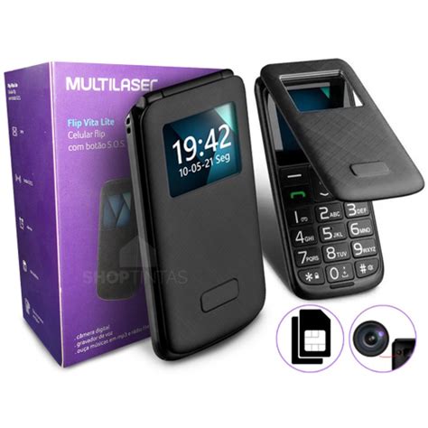 Celular Flip Vita Multilaser Dual Chip O Sos Preto P Em