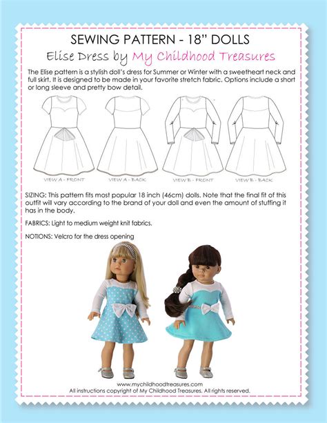 18 Inch Doll Dress Sewing Pattern Treasurie