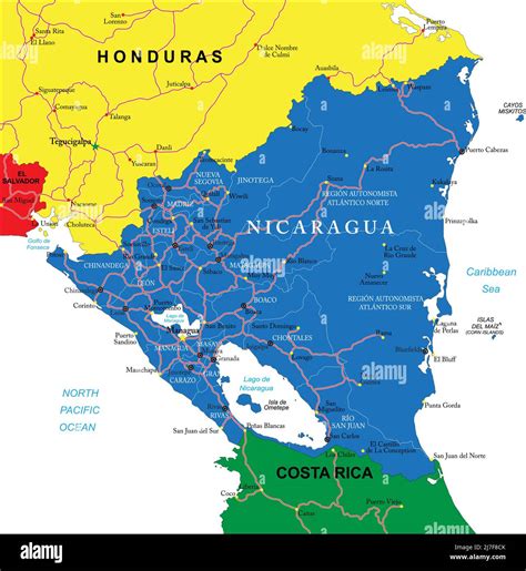 Nicaragua Mapa Vectorial Muy Detallado Con Regiones Administrativas