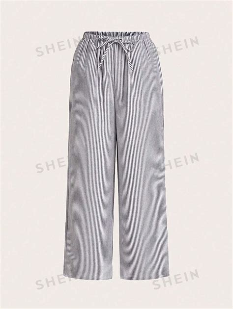 SHEIN EZwear Women S Belted Stripe Wide Leg Pants SHEIN UK