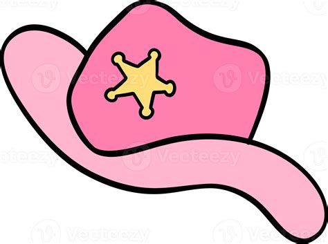 Retro Groovy Pink Cowboy Hat Cartoon Doodle 44267508 Png