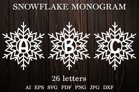 Snowflake Monogram Svg Christmas Monogram Svg A Z Monogram